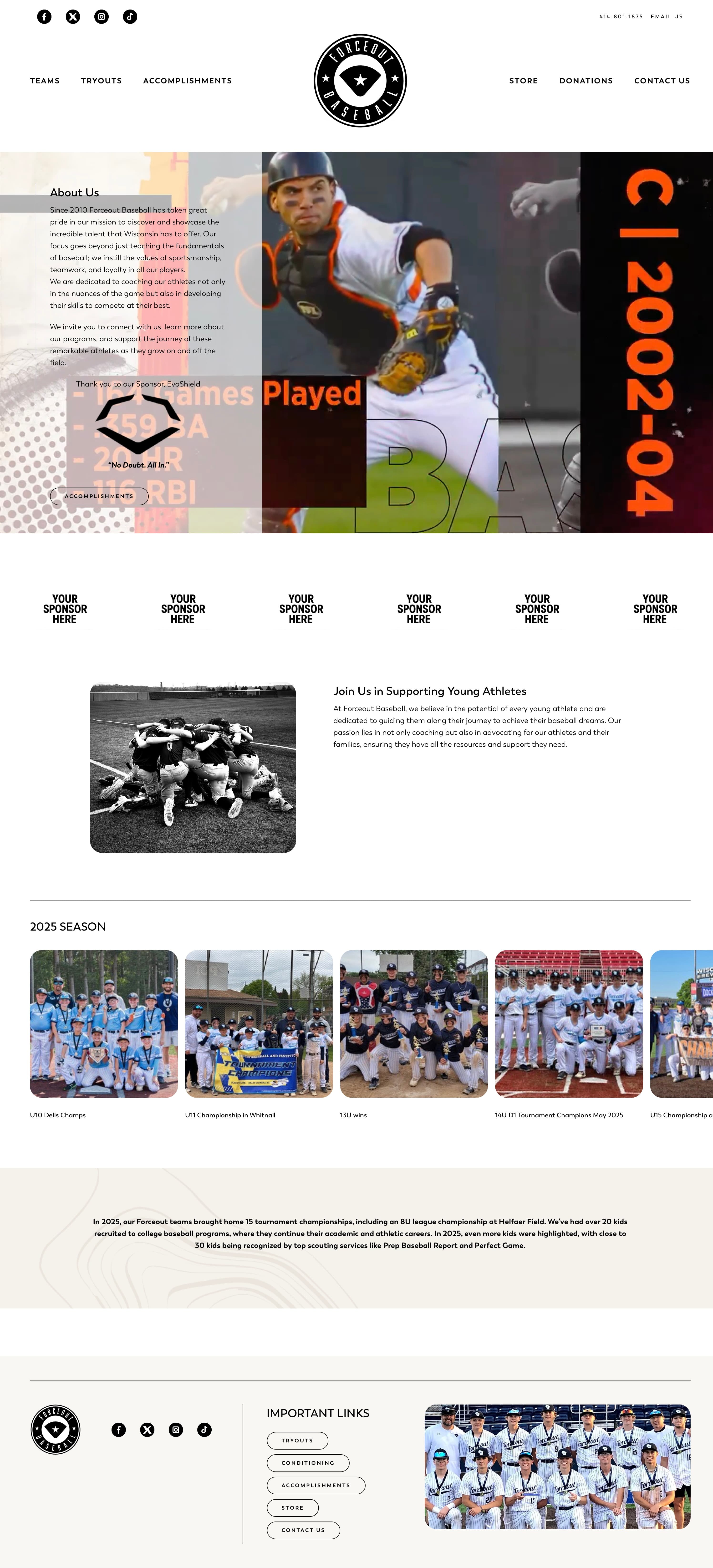 Forceout Baseball - Web Design: Full page design