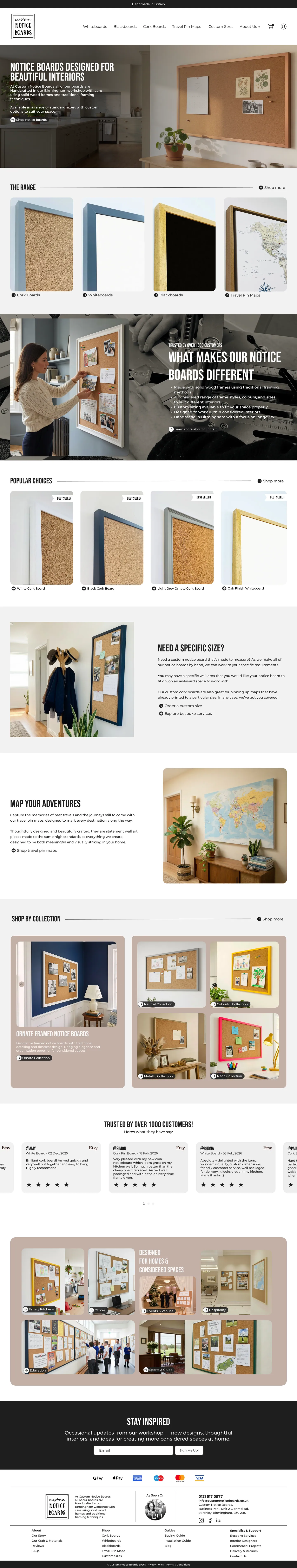 Custom Notice Boards: Homepage